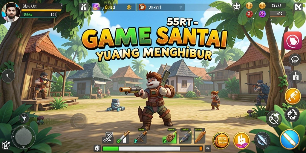 Tampilan gameplay 55RT yang ceria dan penuh warna.