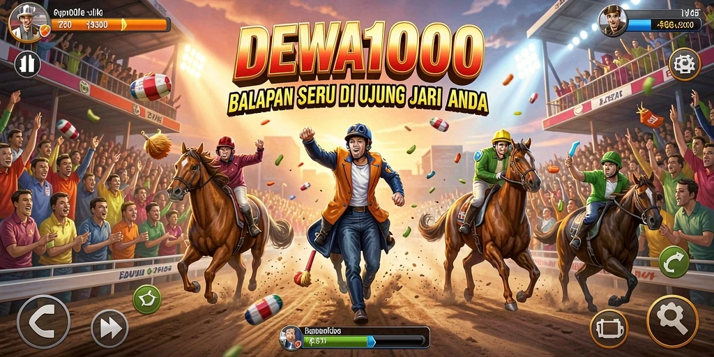 Screenshot DEWA1000 menampilkan aksi balapan yang intens dan mengasyikkan.