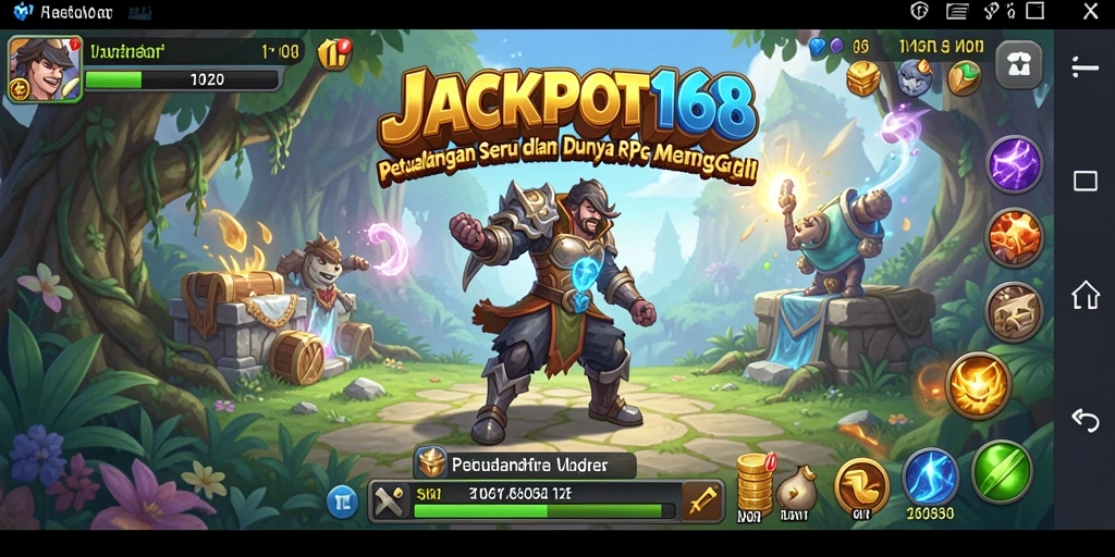 Screenshot utama JACKPOT168 menunjukkan aksi seru dalam pertarungan RPG.