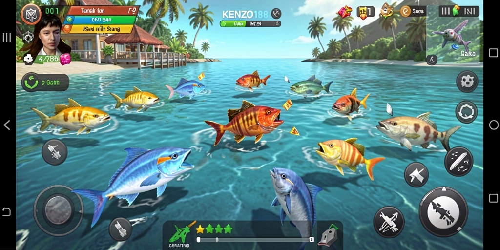 Screenshot gameplay KENZO188 yang menunjukkan aksi Tembak Ikan yang seru.