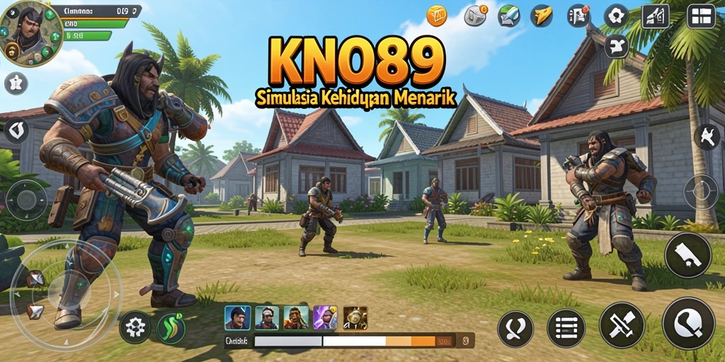 Screenshot utama KNO89 menunjukkan pemain menjalani kehidupan virtual yang colorful.