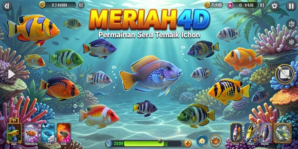 Tampilan gameplay MERIAH4D saat menembak ikan dengan seru.