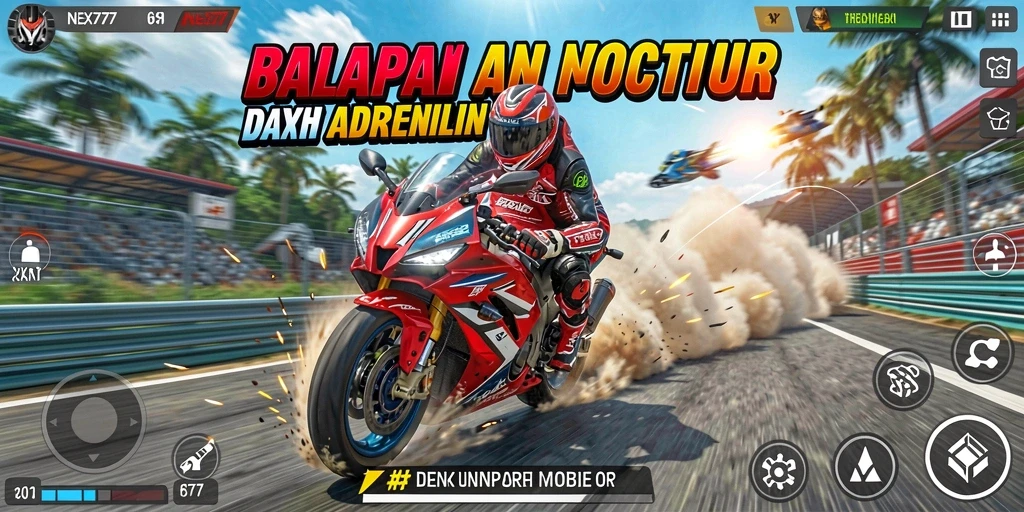 Gameplay balapan motor yang seru dan mendebarkan.