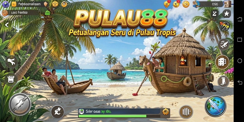 Screenshot gameplay PULAU88 yang menampilkan petualangan di pulau tropis.