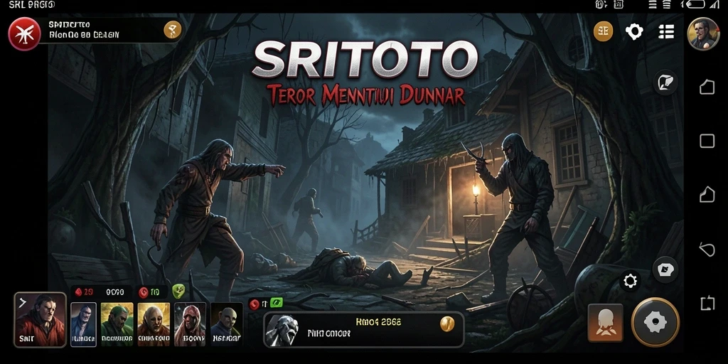 Screenshot gameplay SRITOTO menunjukkan momen mencekam saat berhadapan dengan makhluk menyeramkan.